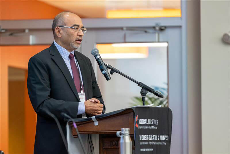 General Secretary Roland Fernandes gives his report to the General Board of Global Ministries and the General Board of Higher Education and Ministry.